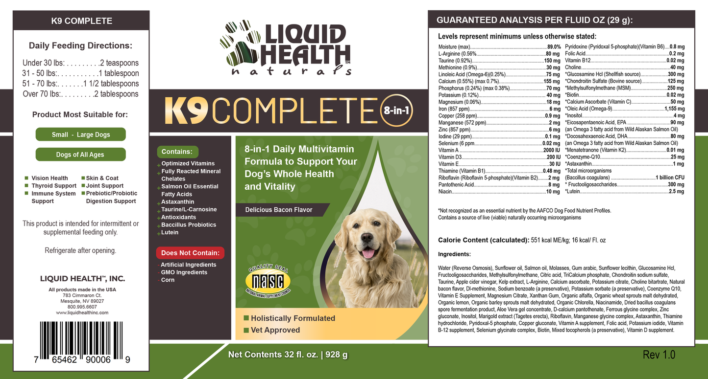 Liquid Health K9 Complete 8-in-1 Supplement for Dogs