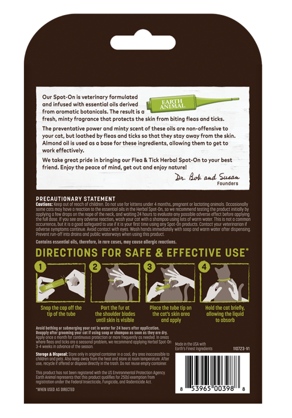 Earth Animal Flea & Tick Herbal Spot-on for Cats
